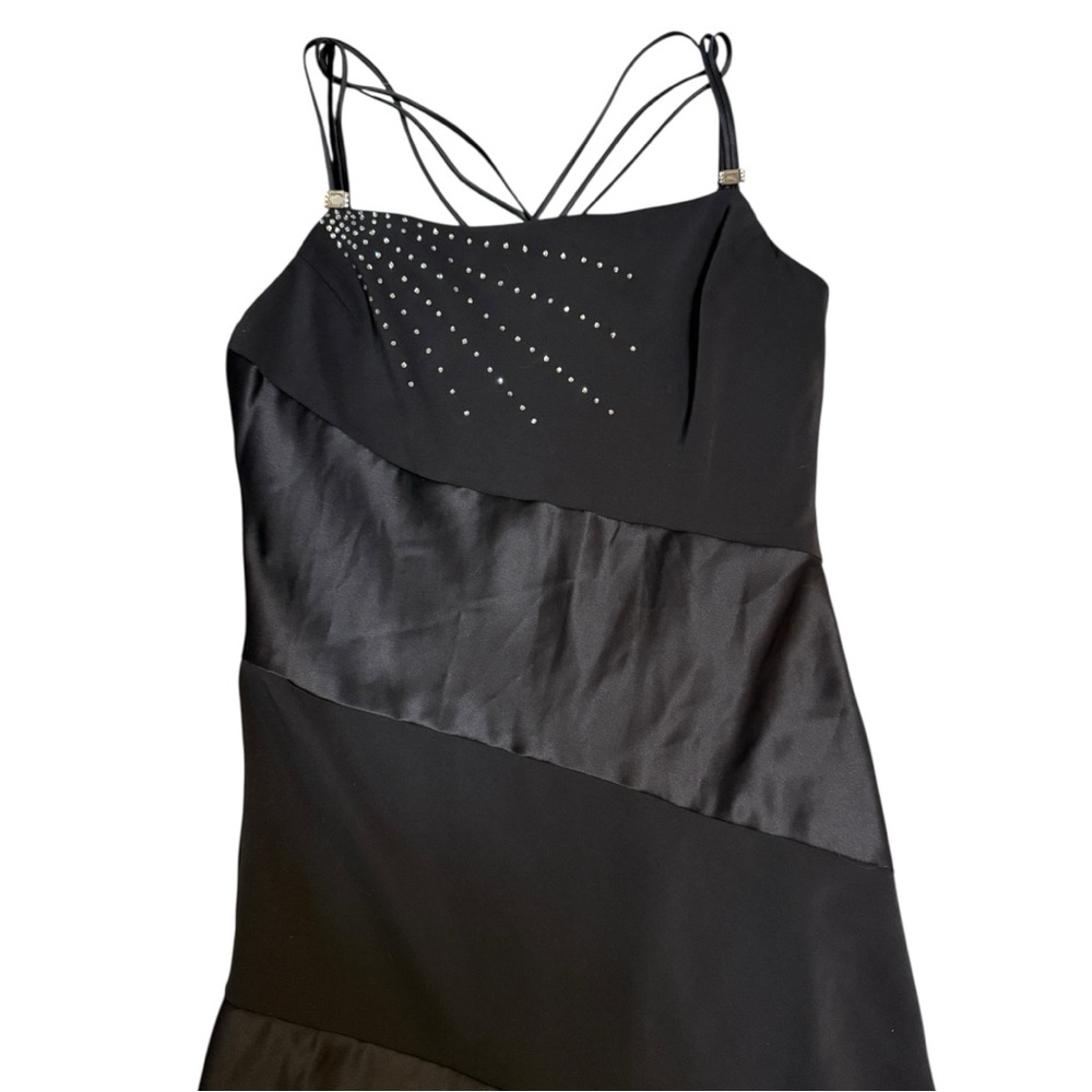 Vintage Cachet Gemstone Embellished Strappy Asymmetrical Hem Satin 90's Dress - Picture 3 of 13